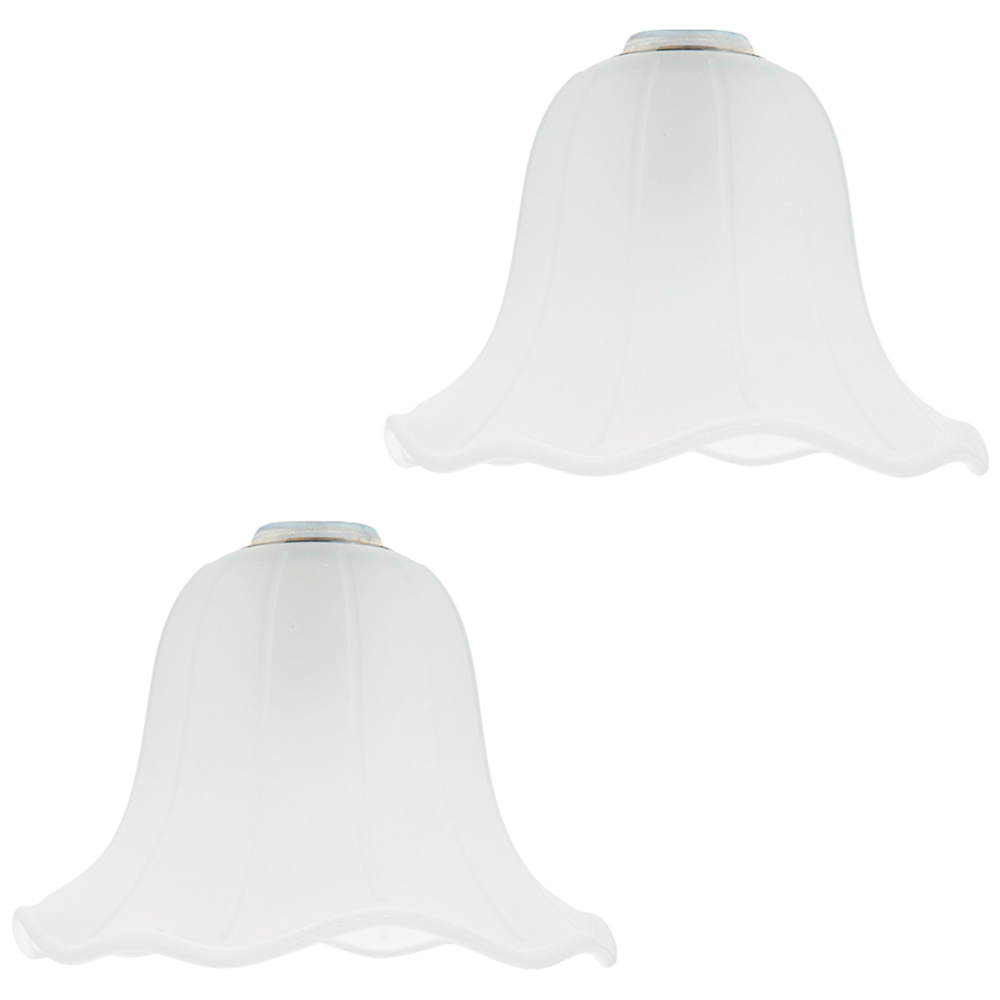 Happy Homewares Frosted White Lined Glass Shade 2 Pack Image 1