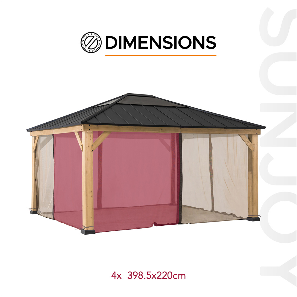 Sunjoy 3.9 x 4.5m Khaki Accessory Netting for Cedar Wood Gazebo (Gazebo Not Include) Image 5