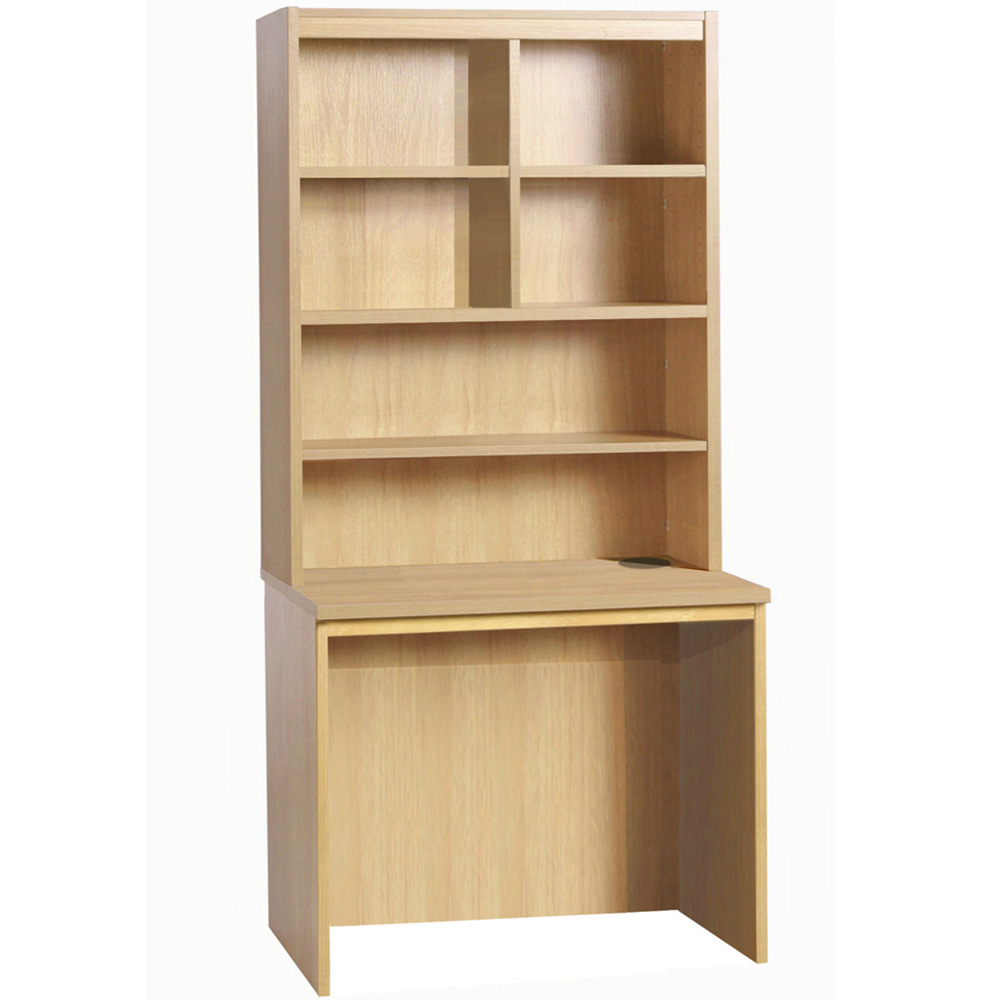 R White Cabinets 6 Shelf Home Office Desk with Hutch Brown Image 2