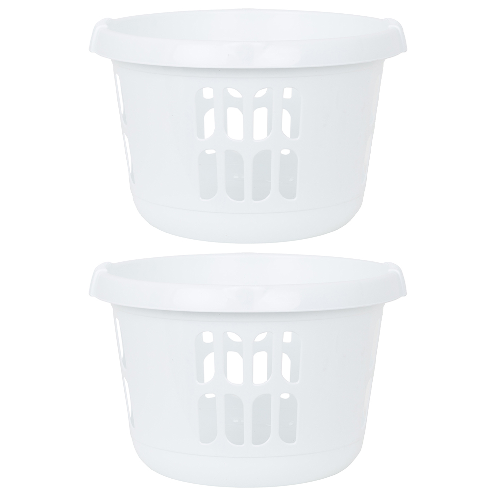 Wham Casa Ice White Plastic Round Laundry Basket 2 Pack Image 1
