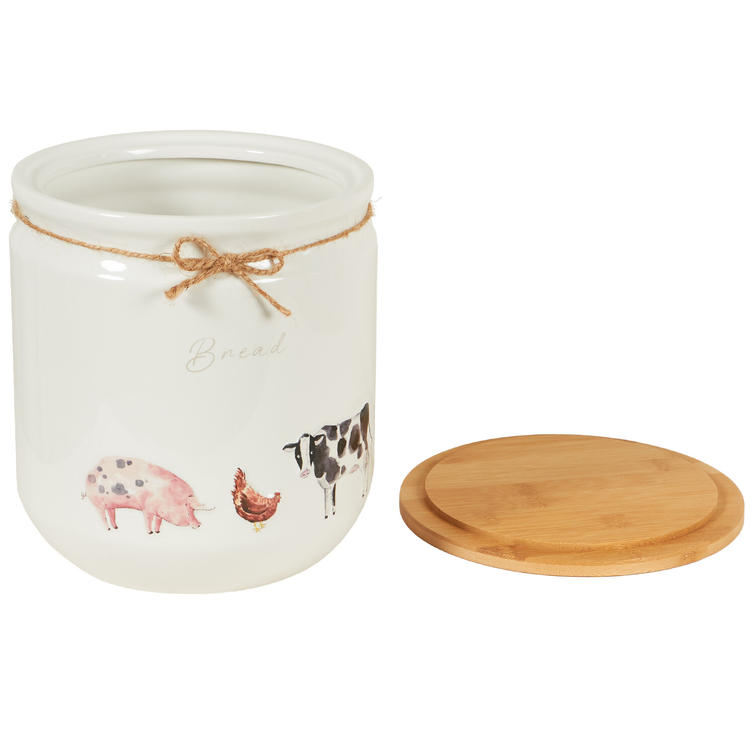 Daisy Farm Bread Canister with Twine - White Image 4