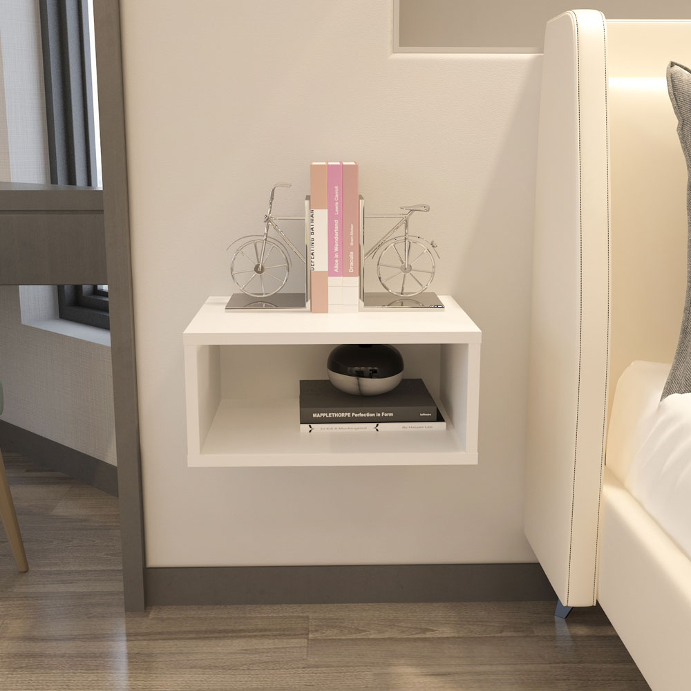 Decorotika Dora Single Shelf White Floating Bedside Table Image 6