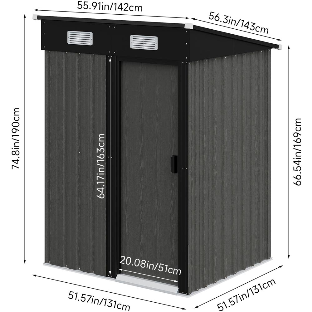 Living and Home 4.6 x 4.6ft Grey Metal Garden Storage Shed Image 7