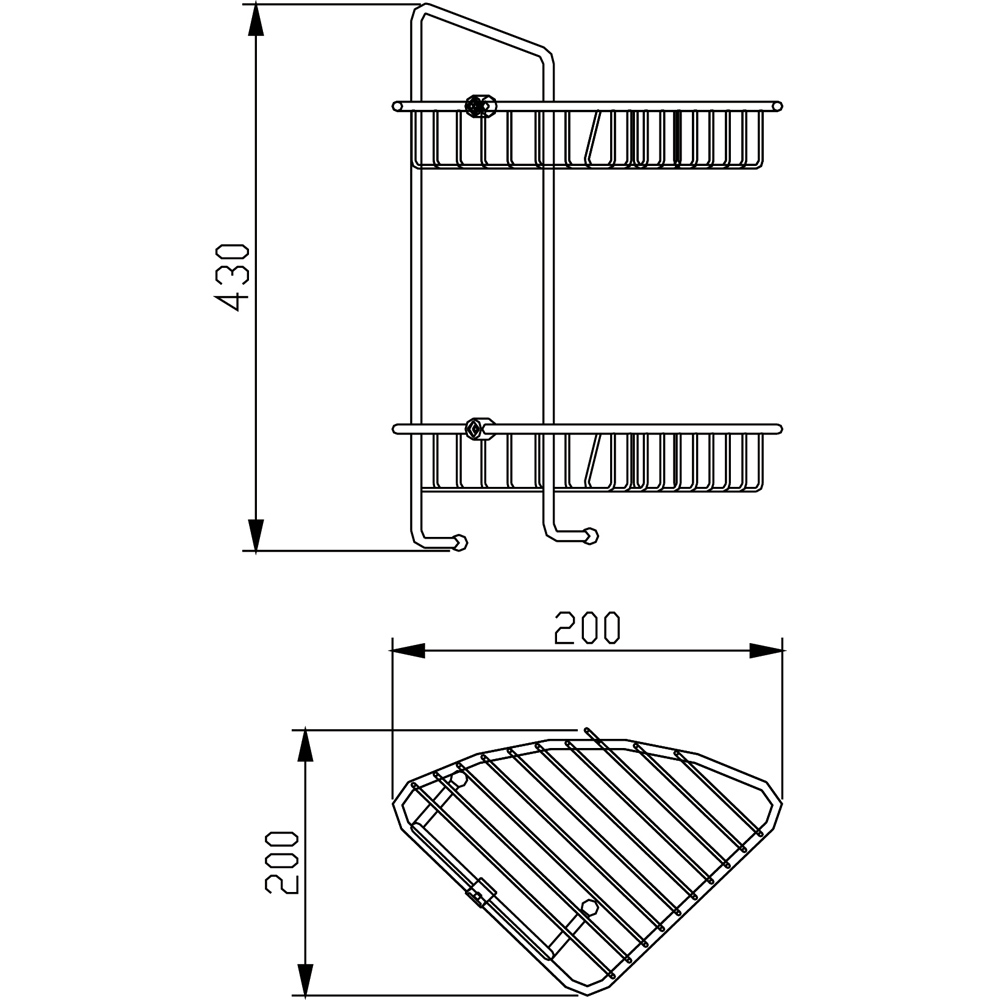 Bristan Solid Brass Chrome Wall Mounted 2-Tier Corner Wire Basket 430 x 200mm Image 2