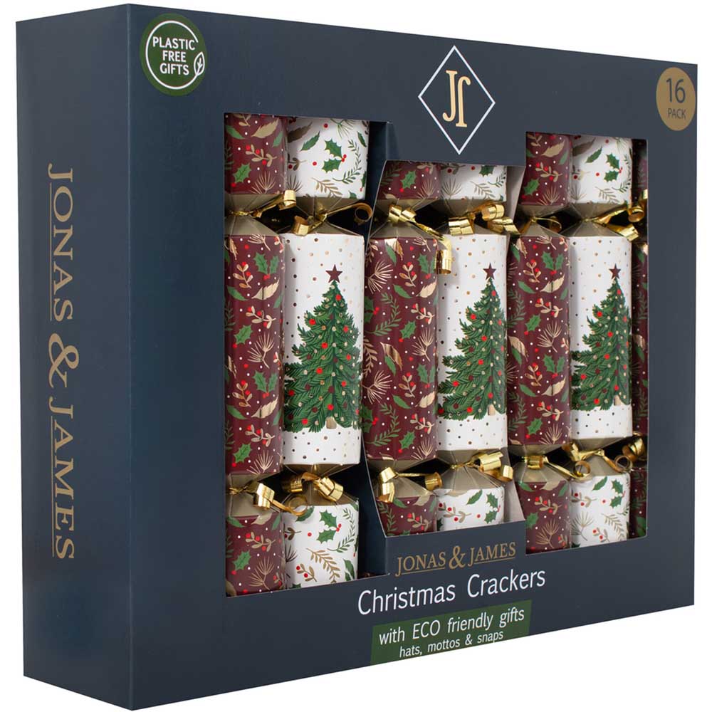 Pack of 16 Enchanted Christmas Tree Crackers - Burgundy and Cream Image 2