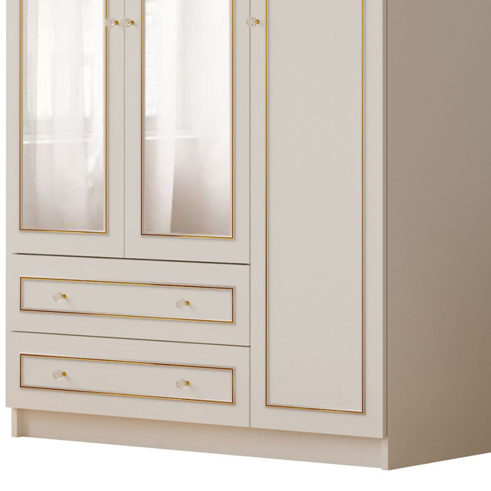 Evu MARIE 3 Door 2 Drawer Gold and White XL Mirrored Wardrobe Image 4