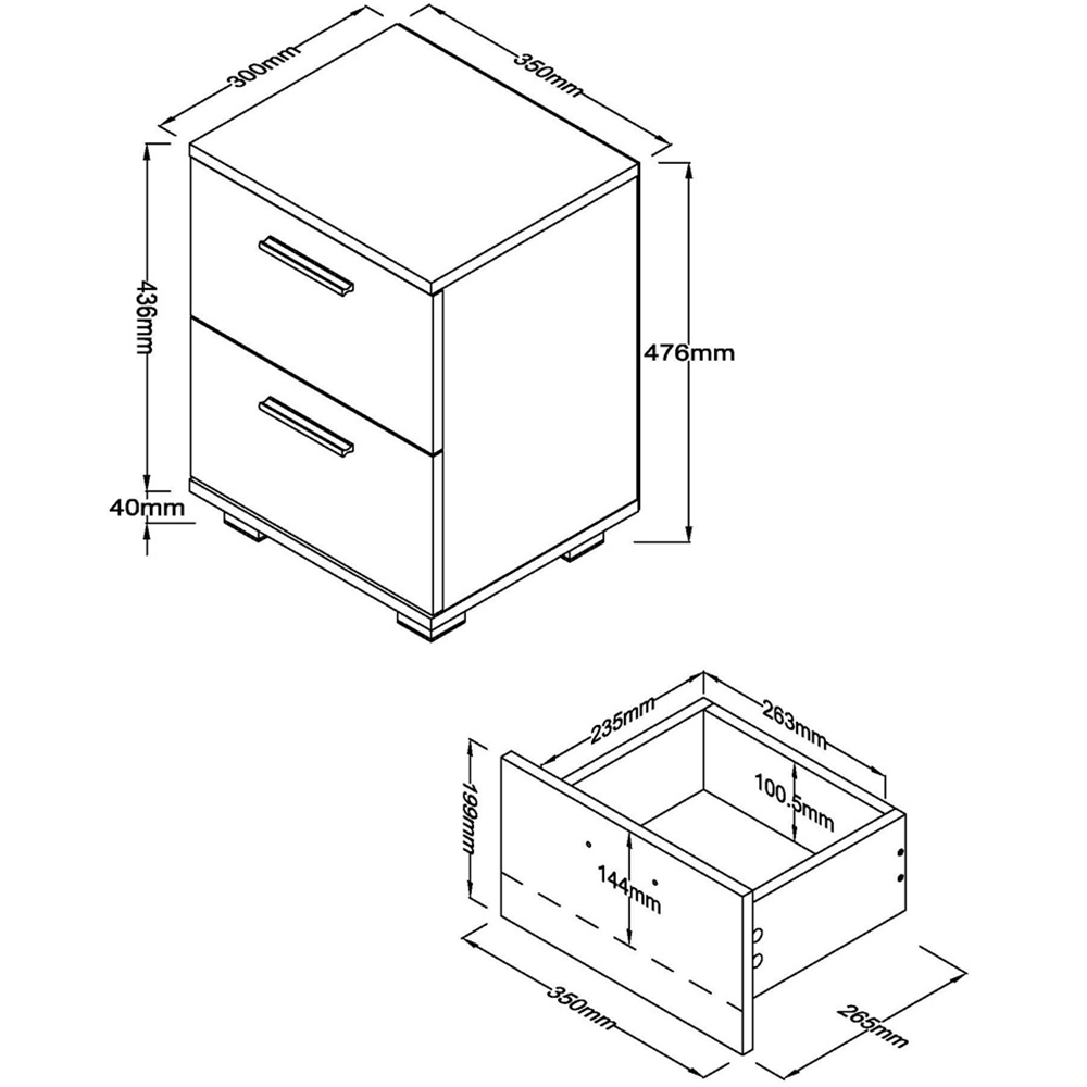 Lido 2 Drawer White High Gloss Compact Bedside Table Image 6