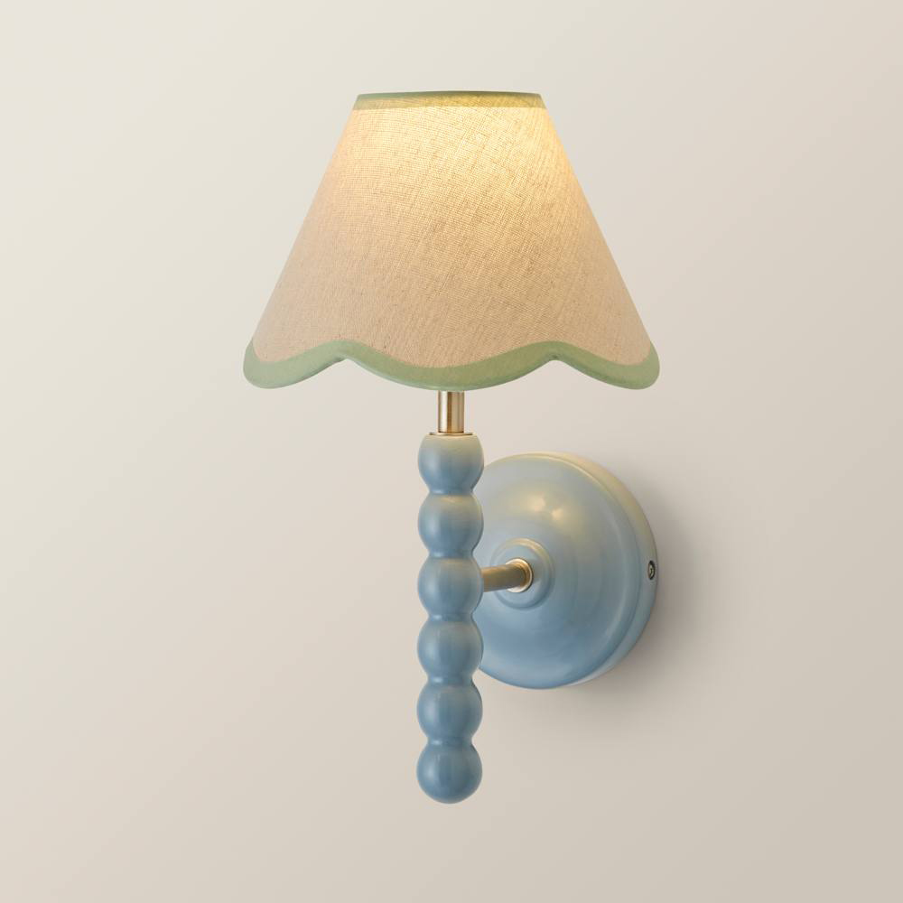 ValueLights Green Trim Scallop Shade Blue Bobbin LED Wall Light with Bulb 2 Pack Image 4