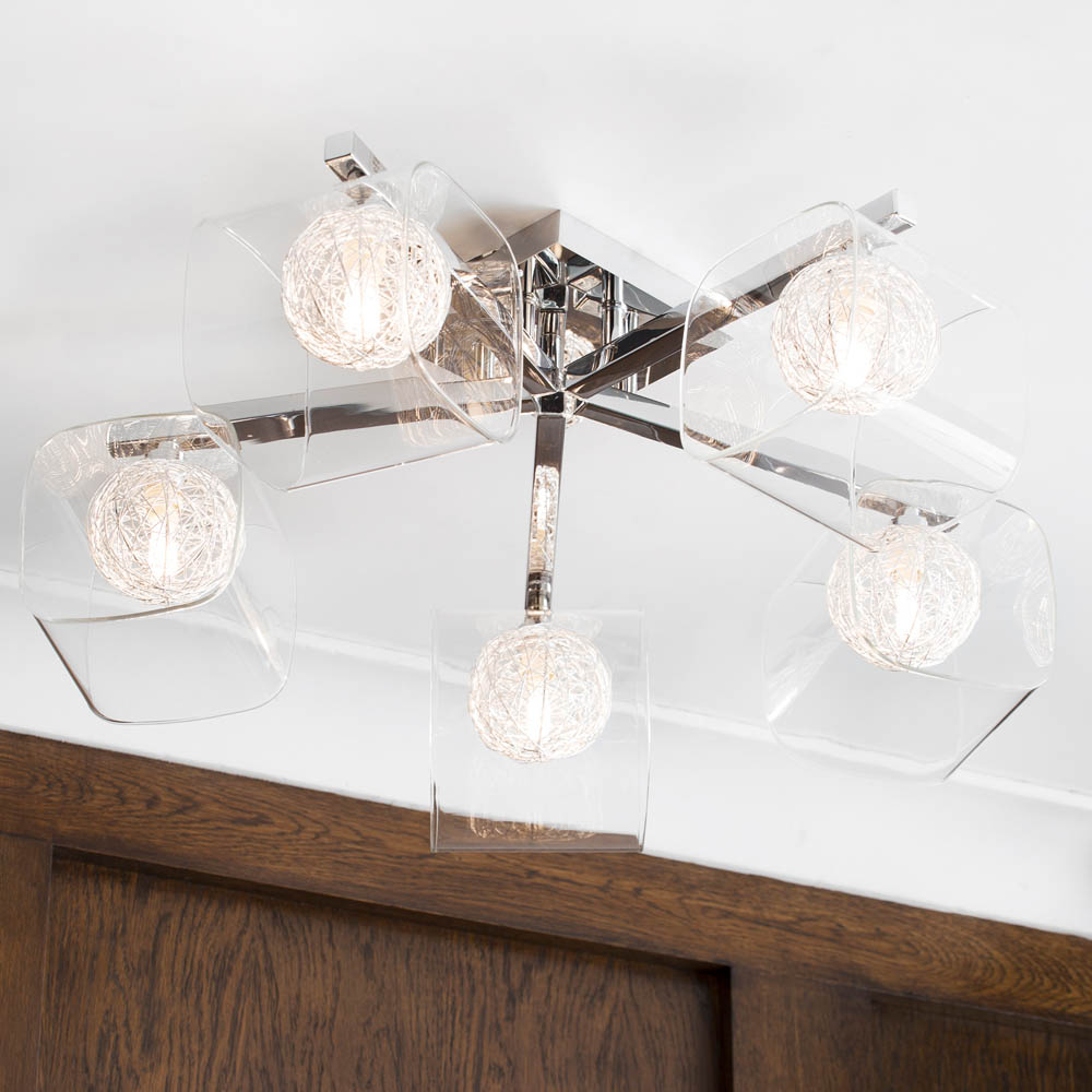 Inlight Crackle in Glass 5 Light Chrome Ceiling Flush Light Image 2