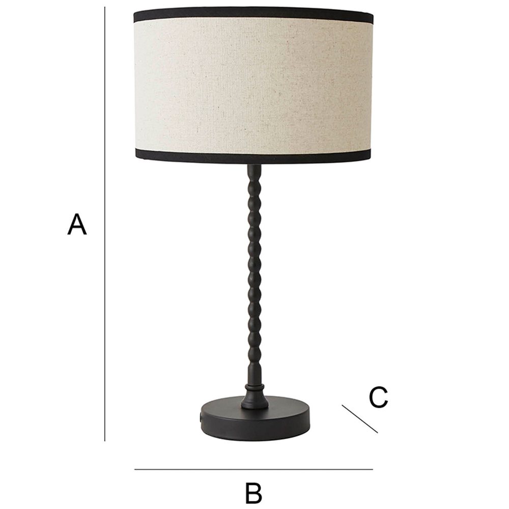 ValueLights Maeve Natural Linen Black Trim Drum Shade Bobbin Table Lamp and Bulb Image 7