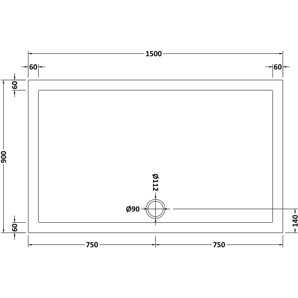 nuie White Rectangular Slimline Shower Tray 1500 x 900mm Image 2