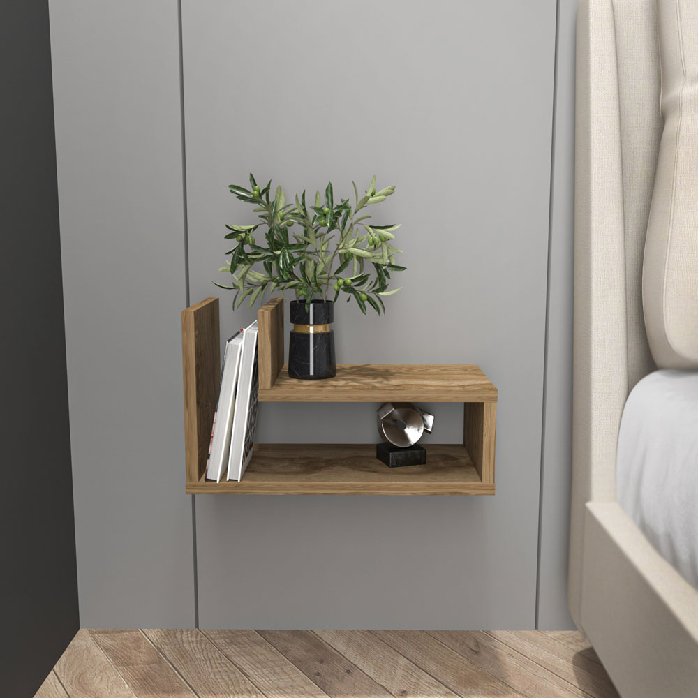 Decorotika Lara 2 Shelf Oud L Shaped Floating Bedside Table Image 6