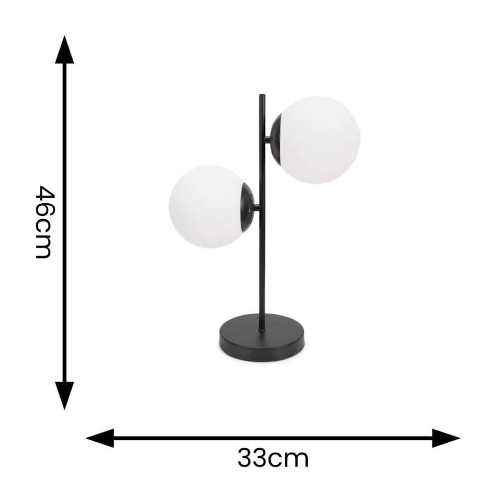 ValueLights Jas 2 Way Opal White Frosted Glass Globe Shade Black LED Table Lamp Image 4