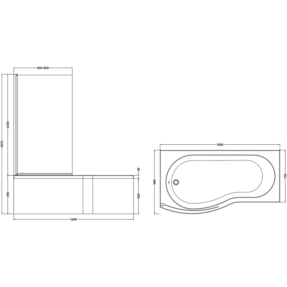 nuie 1700mm Left Hand B Shaped Bath Set Image 3