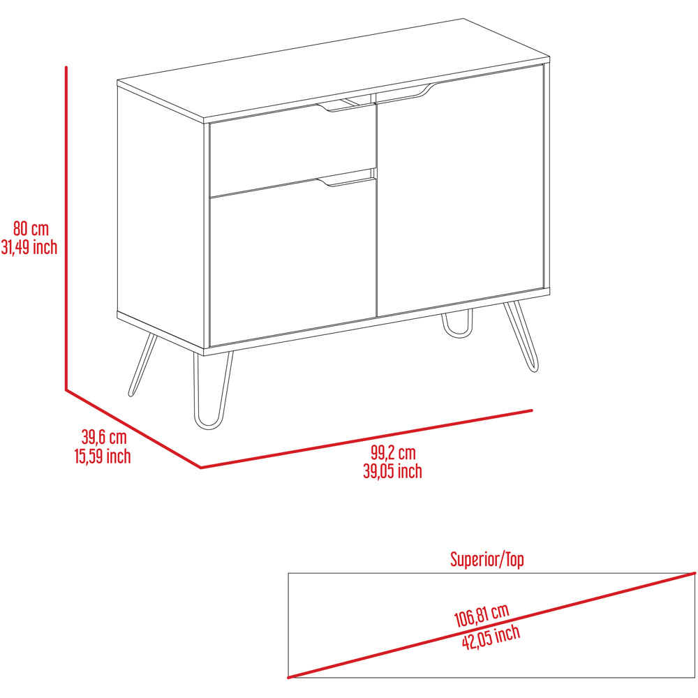 Core Products Manhattan 2 Doors Single Drawer Oak and Grey Small Sideboard Image 5