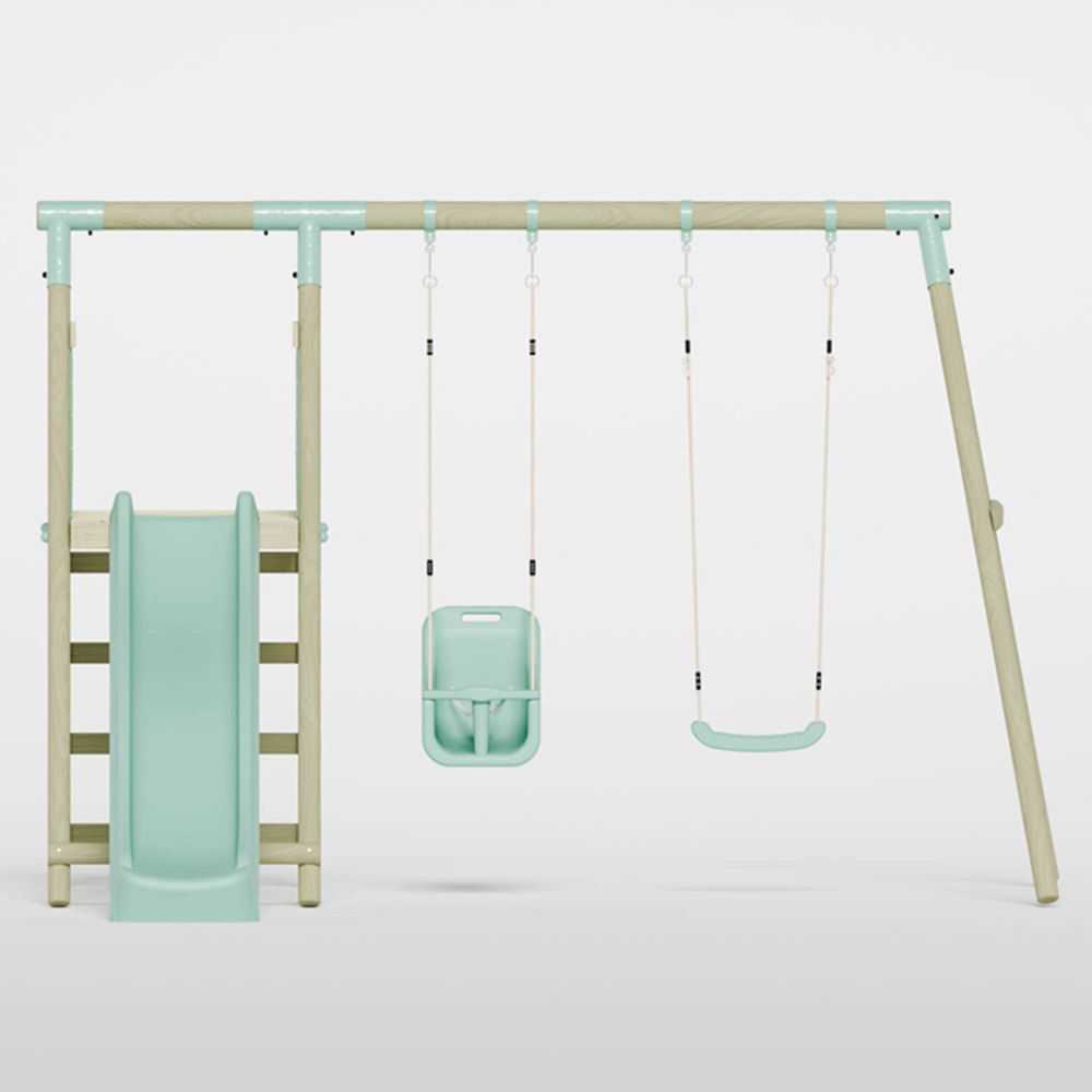 Mercia Wooden Round Pole Single Swing and Baby Seat Swing Set with Slide Image 3