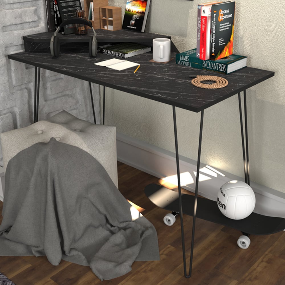 Decorotika Desalvo Single Shelf Black Marble Effect Computer Desk Image 4