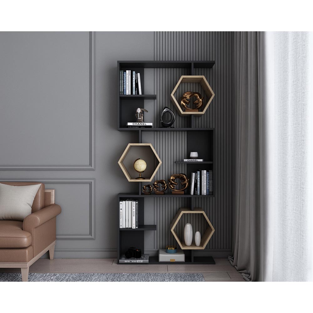 Decorotika Darla 9 Shelf Black and Oud Geometric Bookcase Image 5