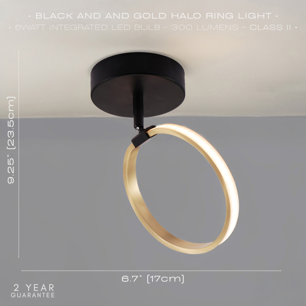 Happy Homewares Gold Ring LED Ceiling Light with Matte Black Base Image 7
