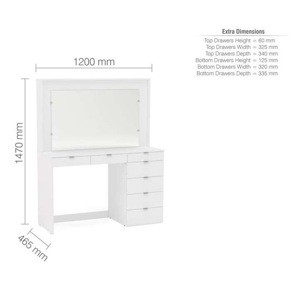 Chloe 7 Drawer White Dressing Table with Mirror Image 9