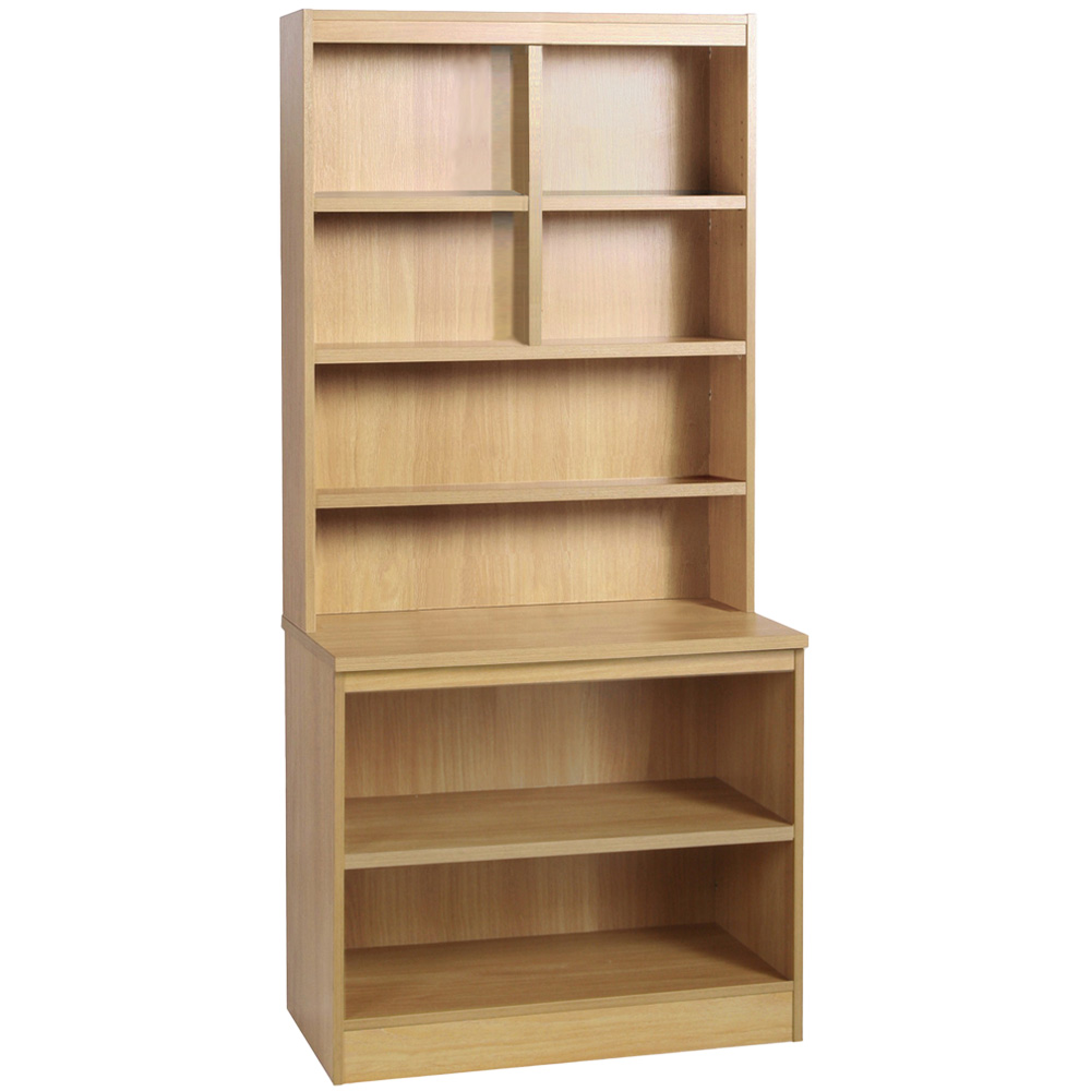 R White Cabinets 8 Shelf Brown Desk Height Bookcase with Hutch Image 2