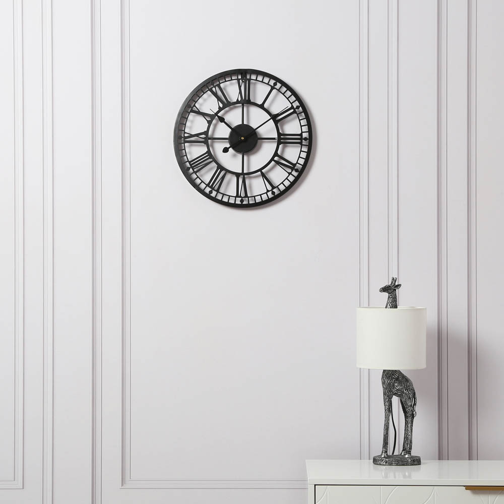 EOS Black Skeleton Wall Clock with Roman Numerals 40cm Image 2