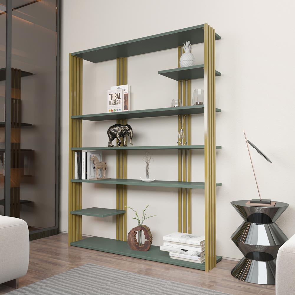 Decorotika Jeni 6 Shelf Green and Gold Bookcase Image 6