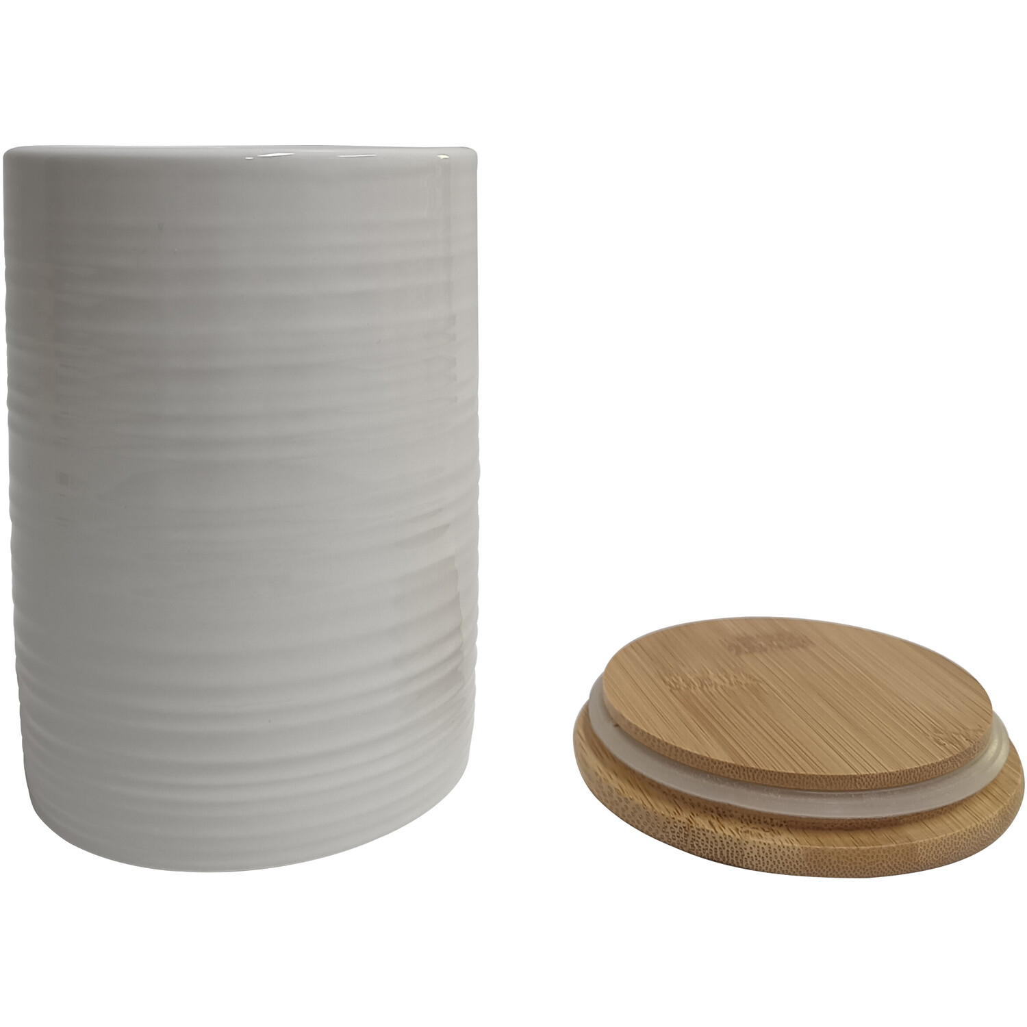 Ribbed Canister with Wood Lid - White Image 2