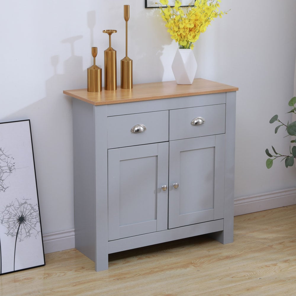 FurnitureHMD 2 Door 2 Drawer Grey and Oak Effect Wooden Sideboard Image 9