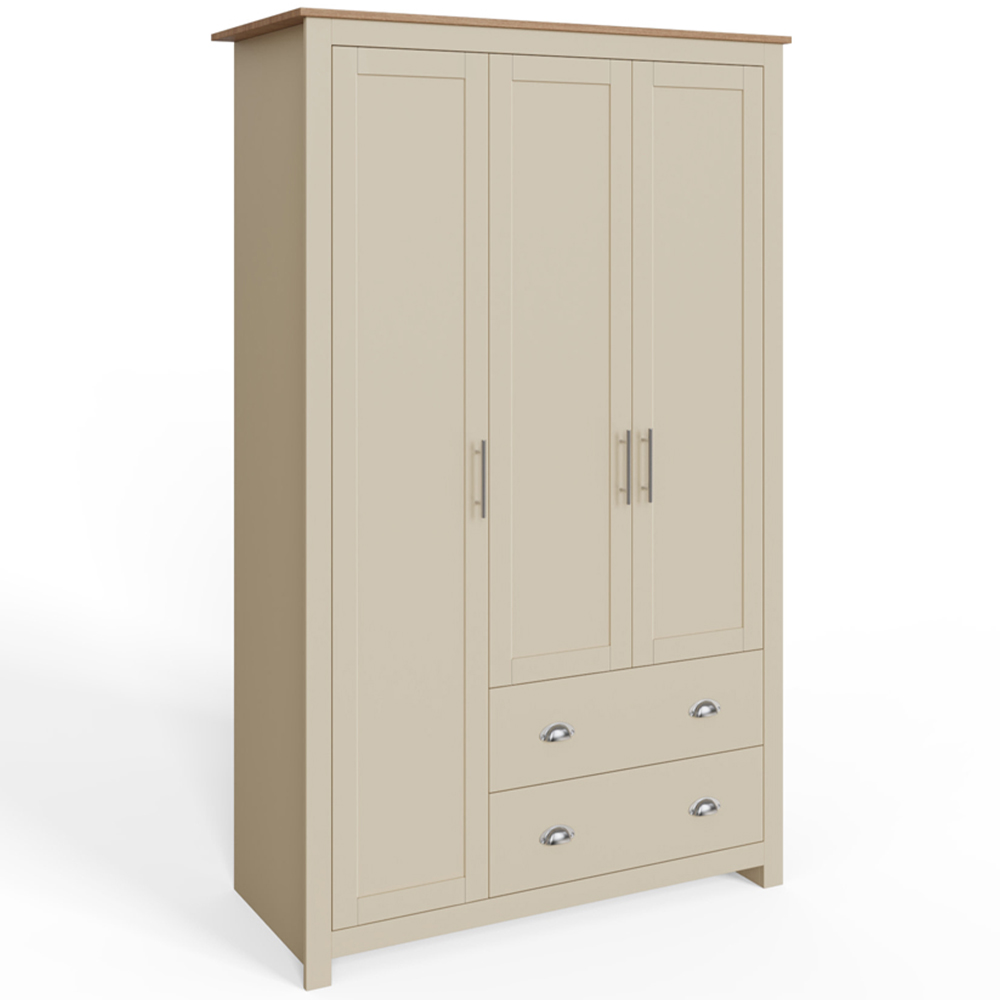 GFW Lancaster 3 Door 2 Drawer Cream Wardrobe Image 3