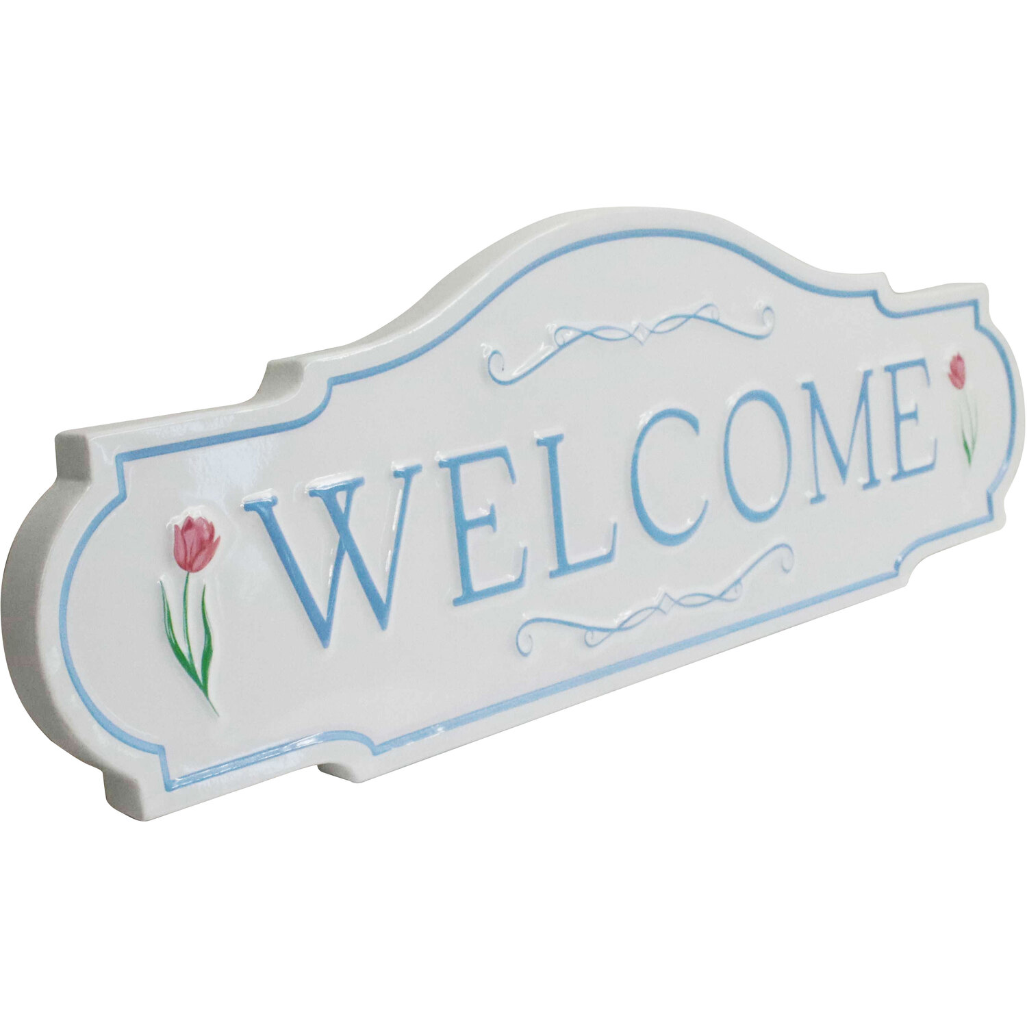 Indoor and Outdoor Welcome Metal Plaque - White and Blue Image 3
