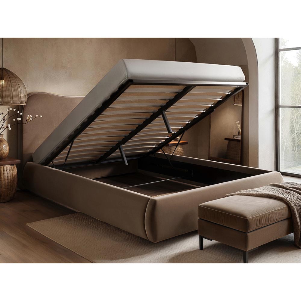 Solace+Co Ember Double Chocolate Velvet Ottoman Bed Image 4