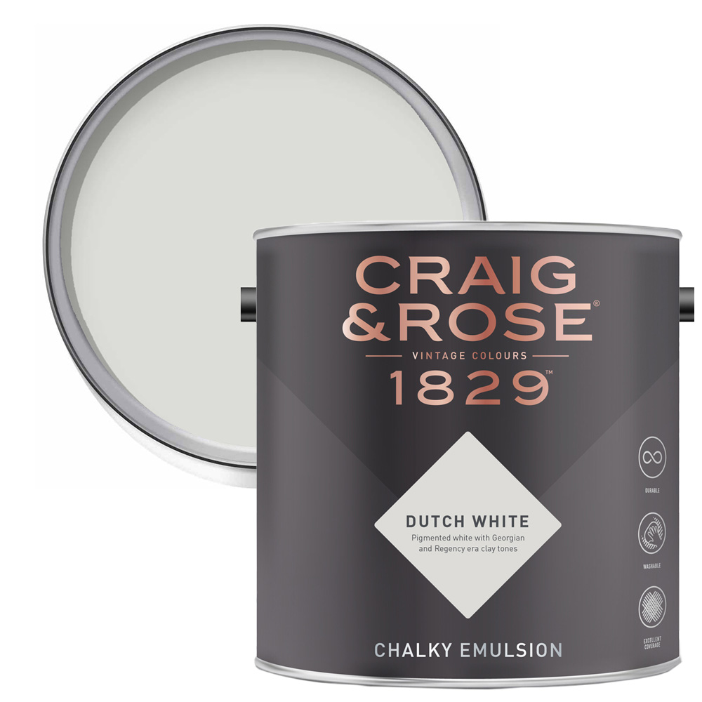 Craig & Rose Walls and Ceilings Dutch White Chalky Matt Emulsion Paint 2.5L Image 1