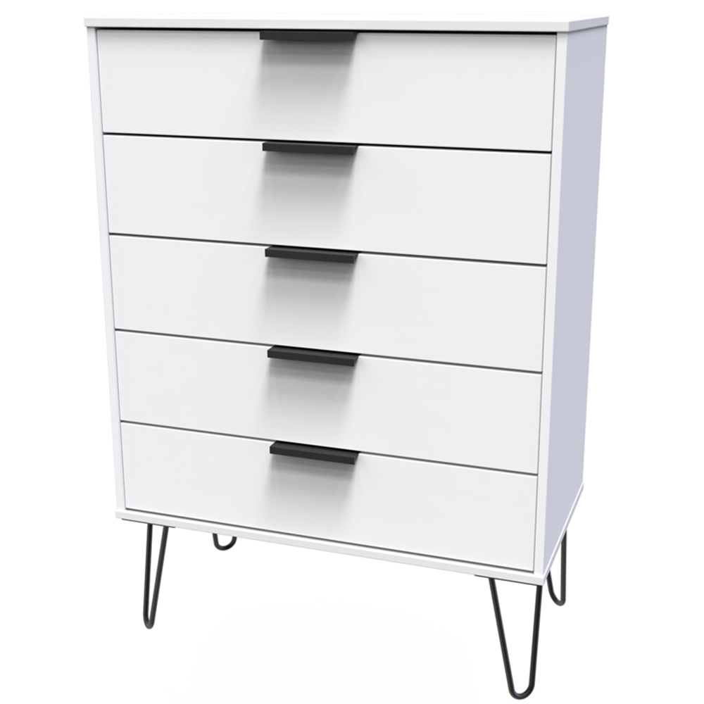 Crowndale Hong Kong 5 Drawer Matt White Chest of Drawers Ready Assembled Image 2