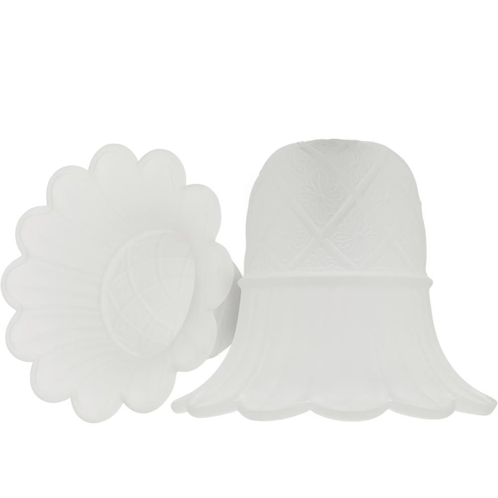 Happy Homewares Frosted White Floral Glass Shade with Ribbed Petal Trim 2 Pack Image 3