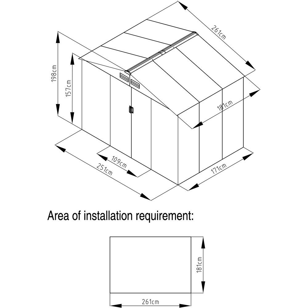 Charles Bentley 8 x 6ft Green Apex Metal Garden Shed with Floor Frame Image 7