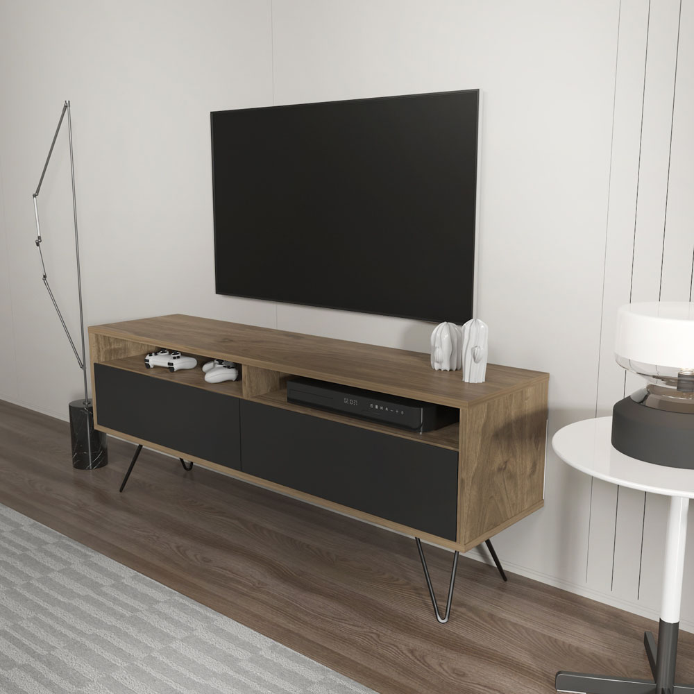 Decorotika Flay 2 Door 2 Shelf Walnut and Black TV Unit Image 3