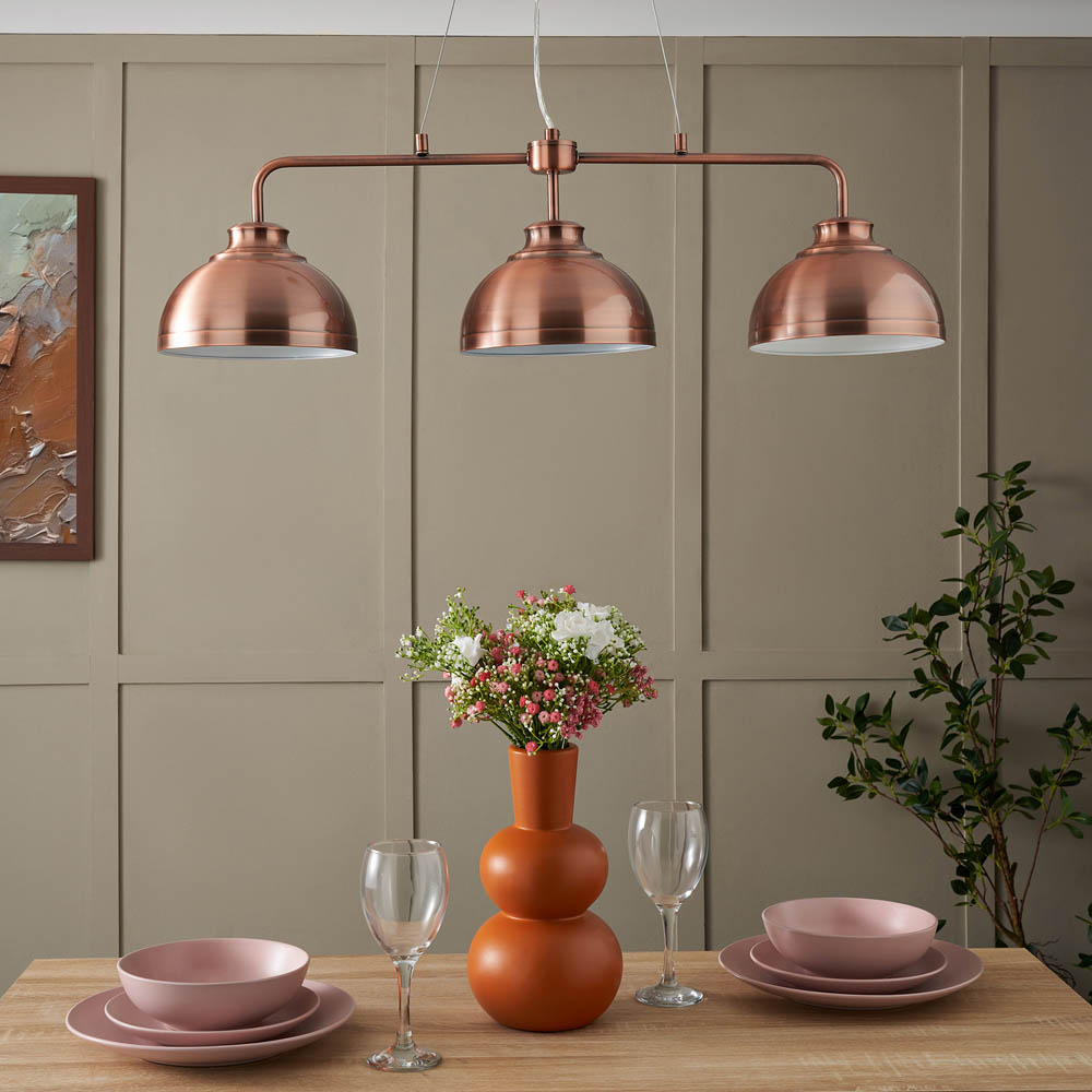 Inlight Brooke 3 Light Dome Diner Rose Gold Pendant Light Image 2