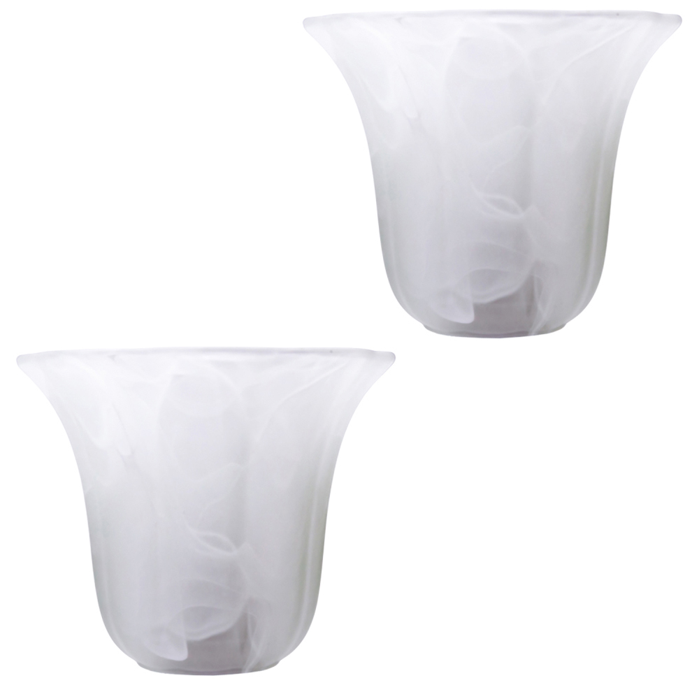 Happy Homewares White Alabaster Glass Shade with Subtle Petal Rimmed Trim 2 Pack Image 1