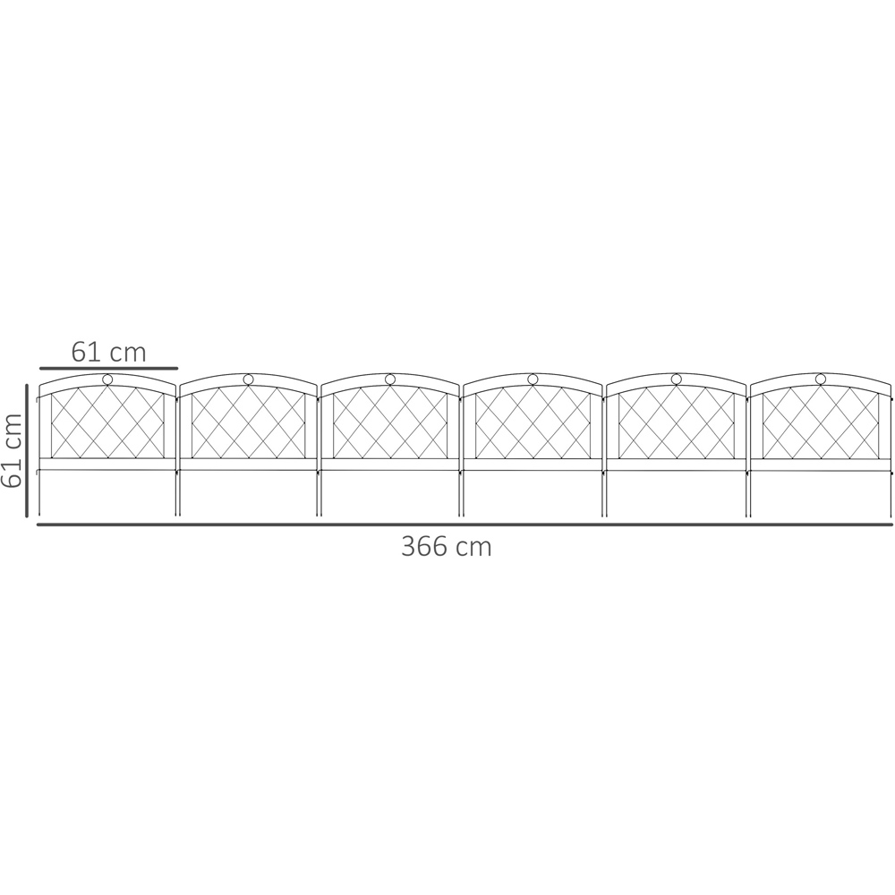 Outsunny Black Metal 2 x 2ft 6 Pack Decorative Garden Fence Panel Image 7