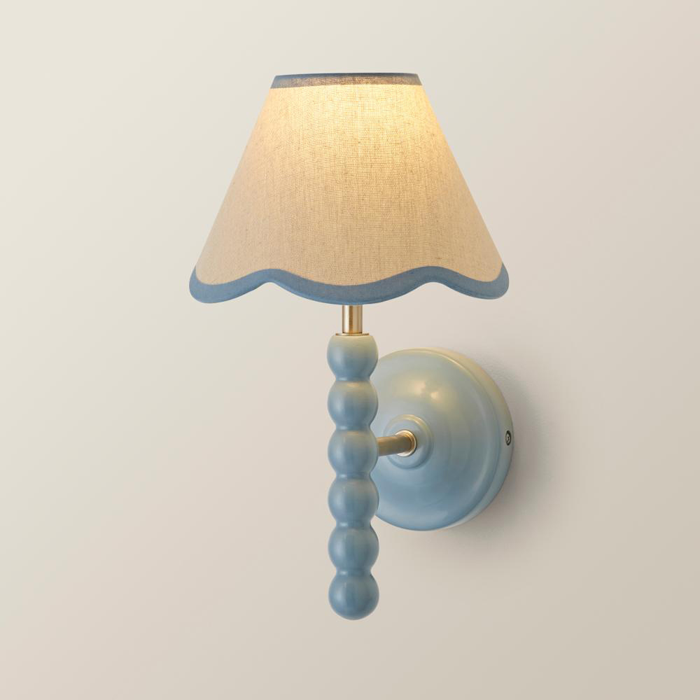 ValueLights Trim Scallop Shade Blue Bobbin LED Wall Light with Bulb Image 4