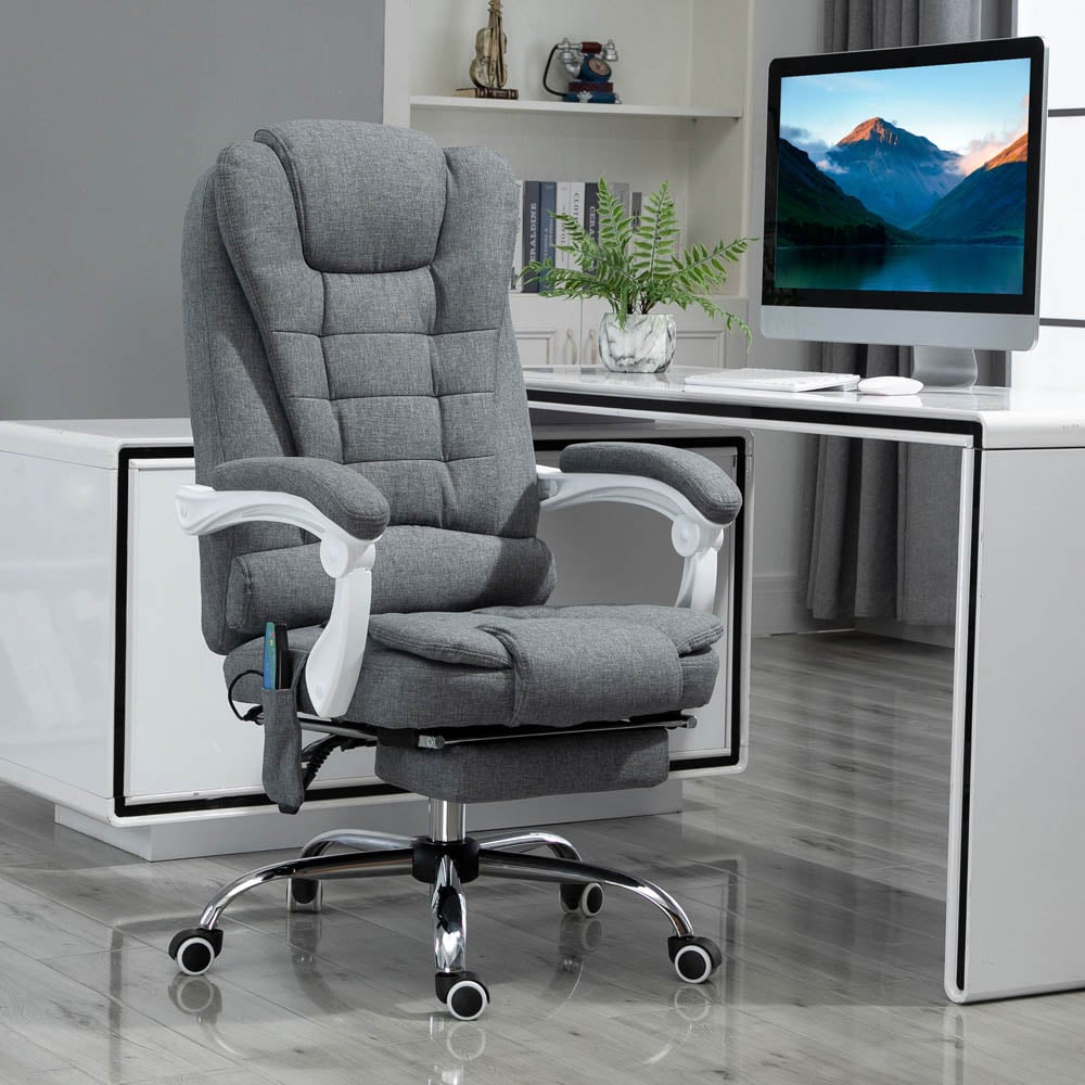 Portland Grey Linen Feel Fabric Swivel Vibration Massage Office Chair Image 7