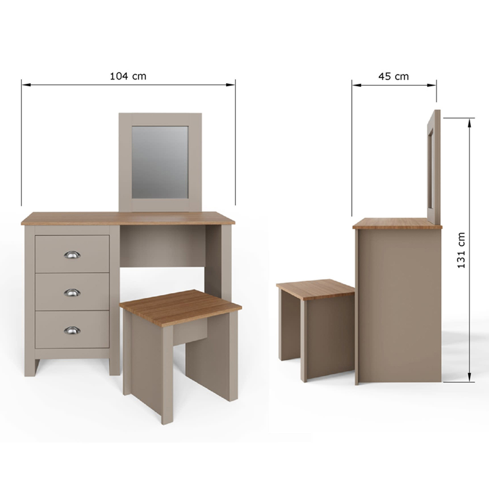 GFW Lancaster 3 Drawer Grey Dressing Table Set with Mirror Image 9