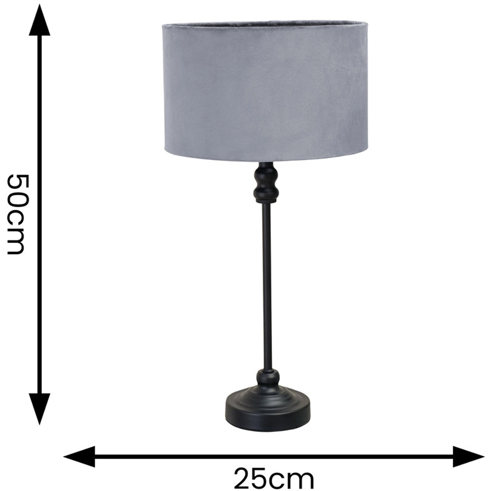 ValueLights Maggie Grey Velvet and Black Drum Shade Candlestick LED Table Lamp Image 6