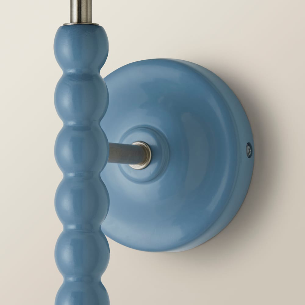 ValueLights Navy Linen Scallop Shade Blue Bobbin LED Wall Light with Bulb Image 5