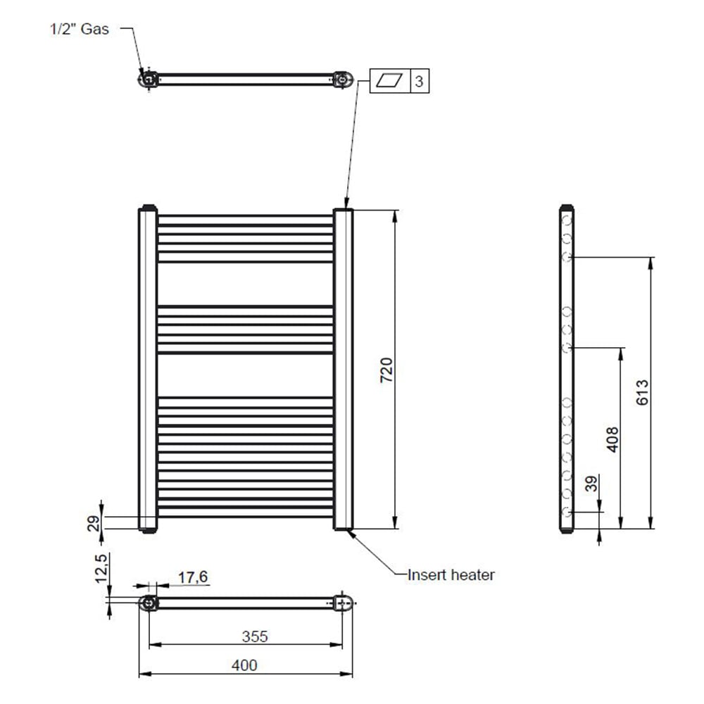 nuie Chrome 200W Round Electric Towel Rail 720 x 400mm Image 2