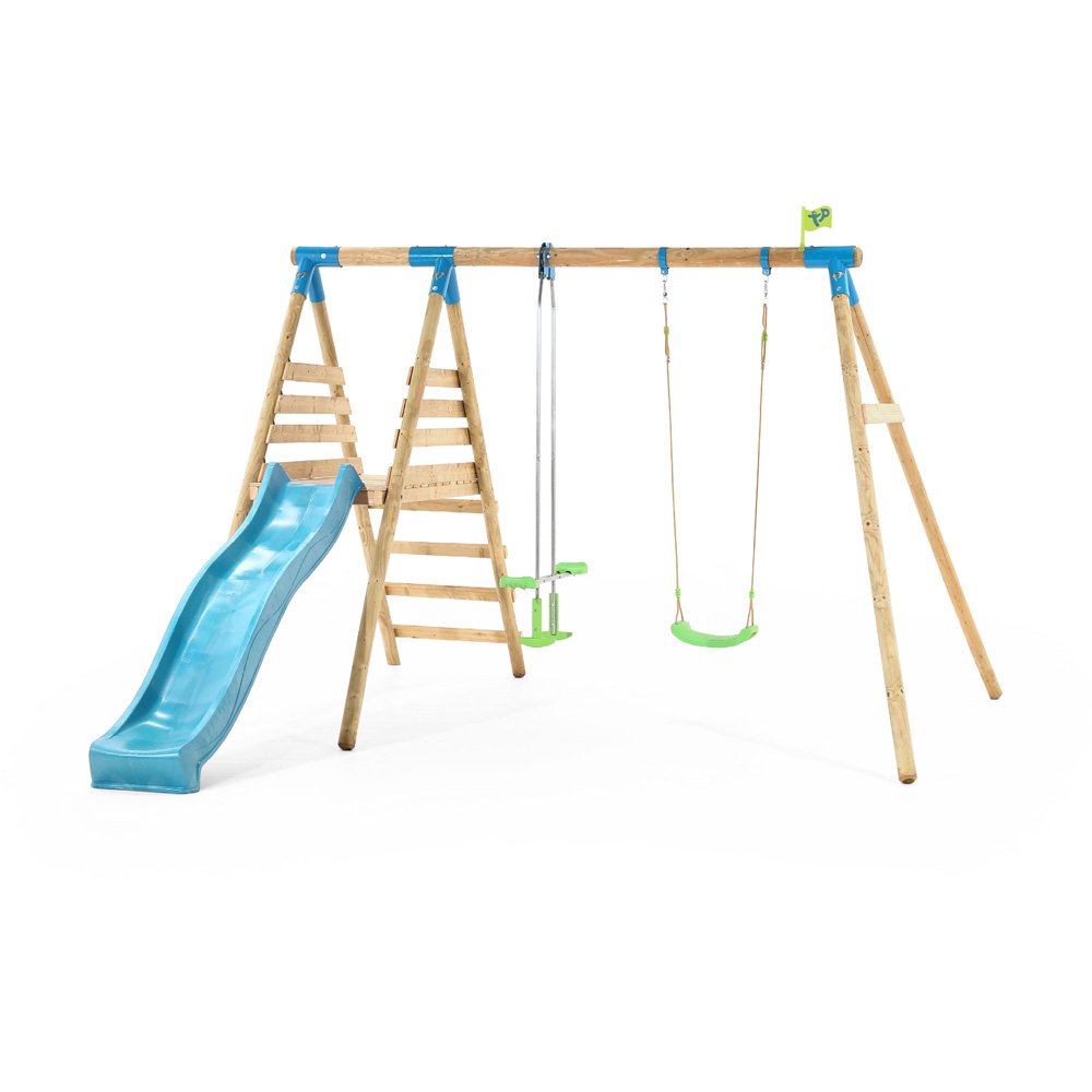Tp Knightswood Double Wooden Swing & Slide Set With Glider Image 1