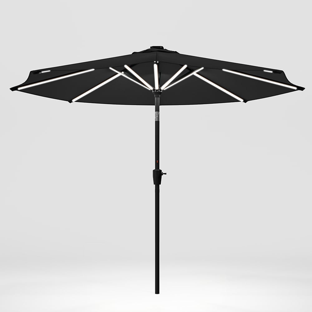 Living and Home Dark Grey Solar LED Crank and Tilt Parasol 3m Image 4