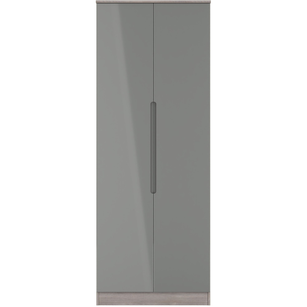 Crowndale Milan 2 Door Grey Gloss and Grey Oak Tall Wardrobe Ready Assembled Image 2
