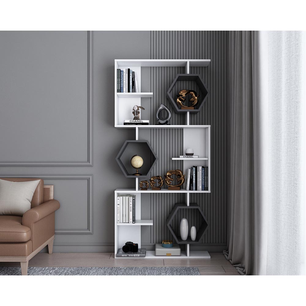 Decorotika Darla 9 Shelf White and Anthracite Geometric Bookcase Image 5